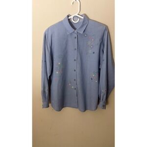 Embroidered FloralVintage Button Down Shirt Long Sleeve Cottagecore Size Unknown